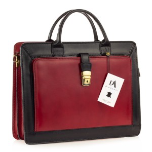 Servieta dama din piele naturala DiAmanti Lido Rosso Scuro-Nero